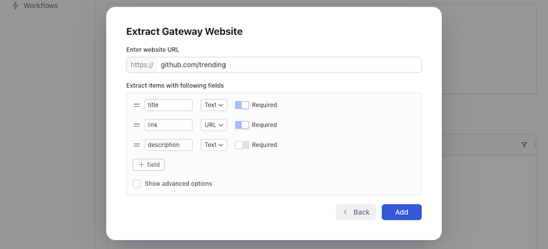 Input URL and define data schema