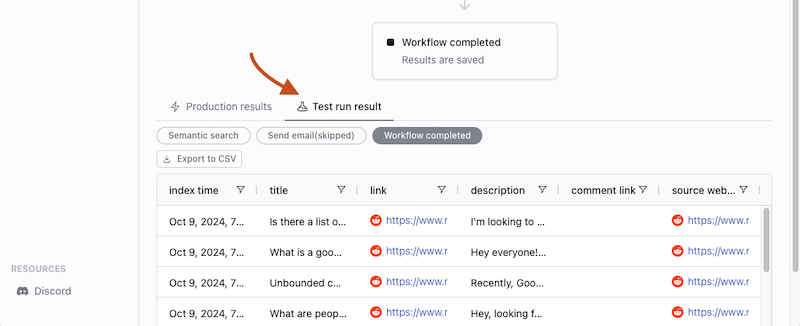 Review test run results